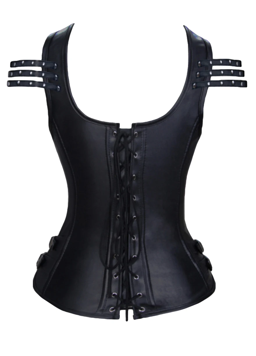 Black-Stud-Gothic-Leather-Corset-With-Zipper-2