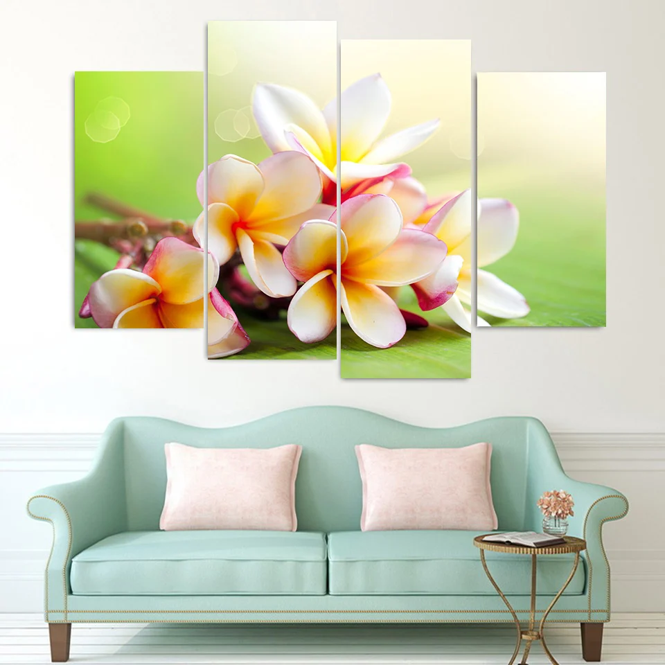 4 Panel Canvas Painting Canvas Art Plumeria Rubra Flowers HD Printed