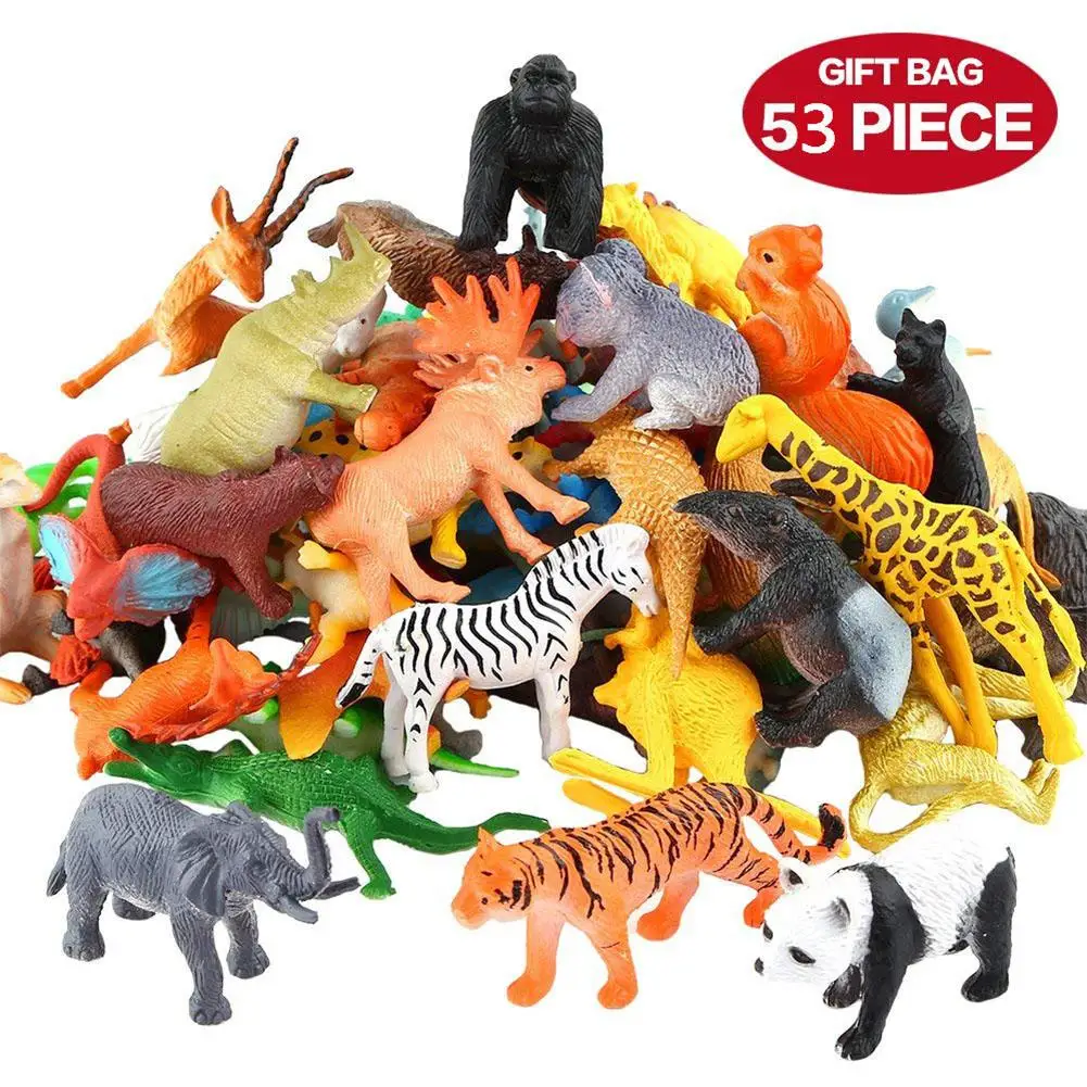 53 шт./компл. мини джунгли комплект игрушек для животных Динозавр Модель диких животных детская головоломка раннее образование подарок