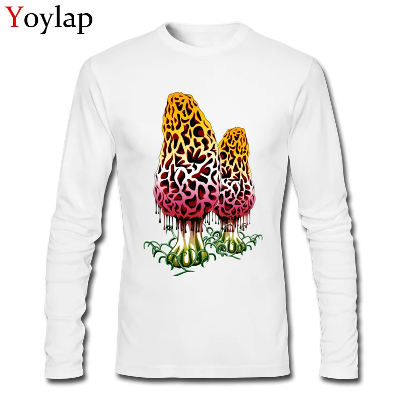 100% Cotton Tops T Shirt Mushroom Colors for Male Custom T-Shirt Casual Brand New Round Collar Long Sleeve Sweatshirts Mushroom Colors white