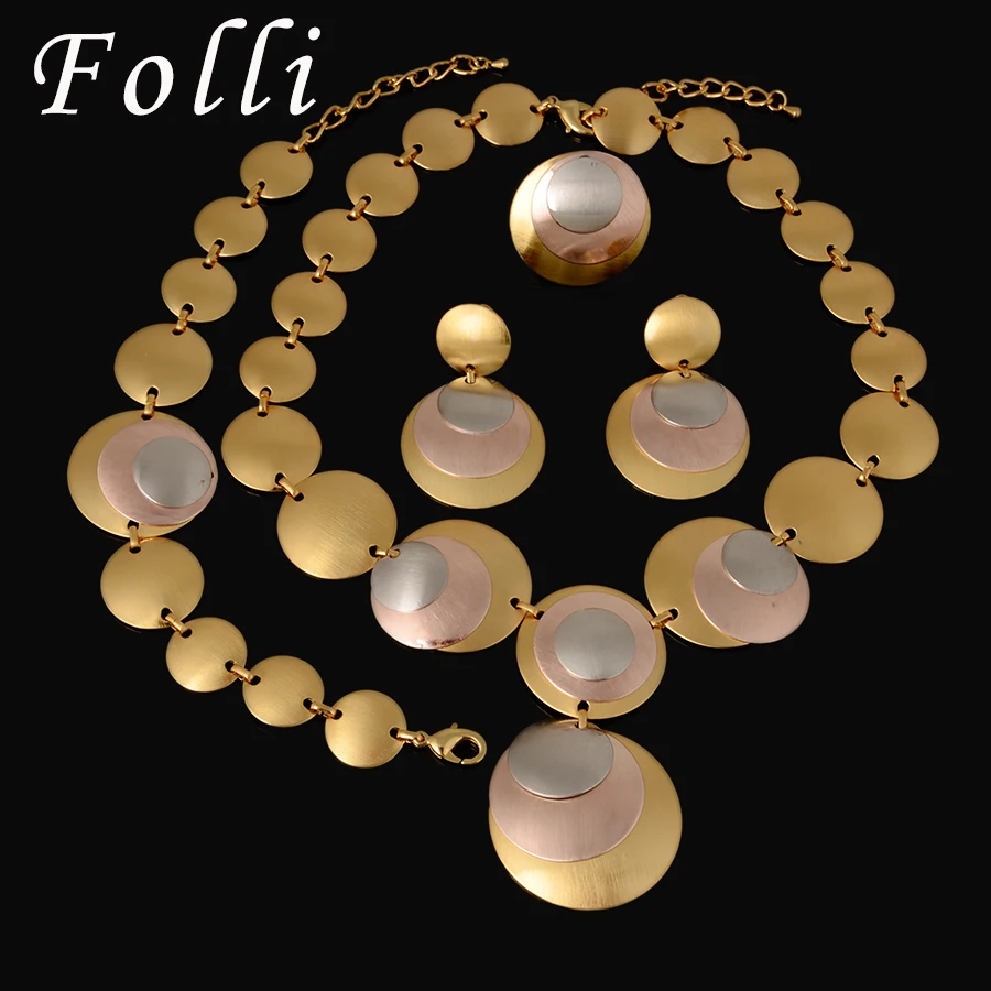 Charm 24K Silver Rose Gold Plated Jewelry Set Fashion Three Color Dubai African Jewelry Set High