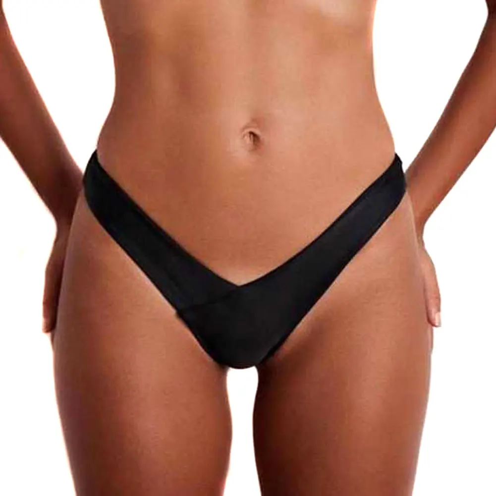 Сексуальные женщины Бразильские Купальник с заниженной талией снизу стринги купальники со стрингами бикини трусики-шортики B2Cshop - Цвет: Черный