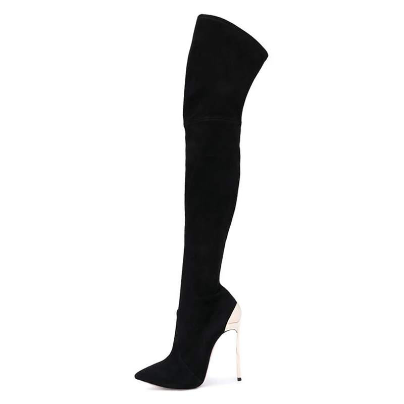 Sexy Suede Over The Knee Boots Pointed Toe Side Zipper Gold Metal Heels Long Boots For Women Big Size 10 Winter Long Boot Black цена Sexy Suede Over The Knee Boots Pointed Toe Side Zipper Gold Metal Heels Long Boots For Women Big Size 10 Winter Long Boot Black цены онлайн