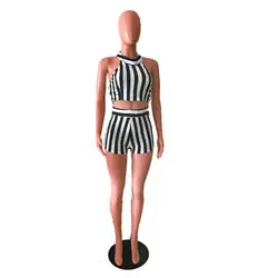 2019 летняя блузка на бретелях полосатый пляжный костюм Для женщин вечерние Клубные узкие сексуальный костюм без рукавов Высокая талия