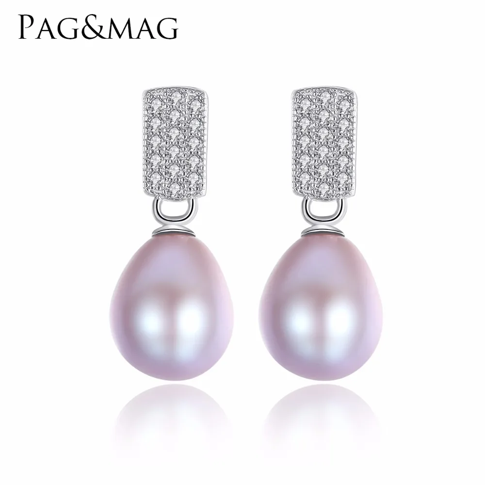 

PAG&MAG Brand Small And Simple Design 925 Sterling Silver Stud Earrings With Natural Pearl Drop For Women Jewelry
