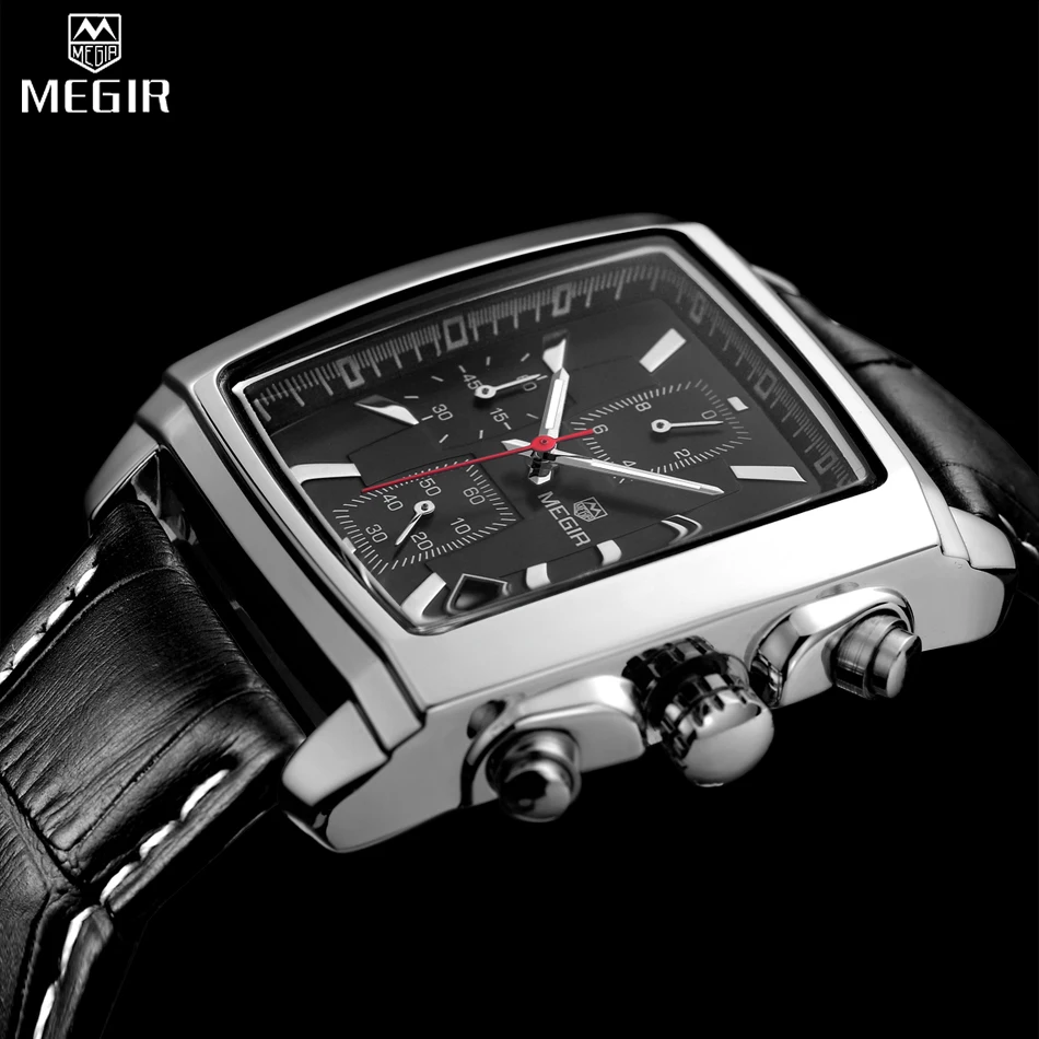 

MEGIR Chronograph Function Clocks Watch Genuine Leather Luxury Men's Top Brand Military Climbing Watch relogio /ML2028K