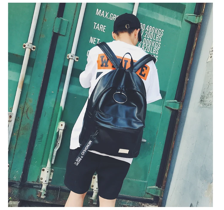 Menghuo Preppy Style School Backpack 2 Different Sizes Lovers Backpack Unisex PU Leather Backpack Travel Bags Teenagers Mochila (75)