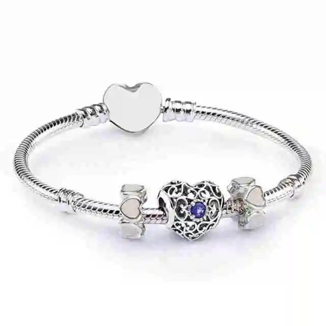 

SIEMTO 100% 925 Sterling Silver LUMINOUS FLORAL OPENWORK CHARM BRACELET SET fit DIY charm Bracelets jewelry A Set
