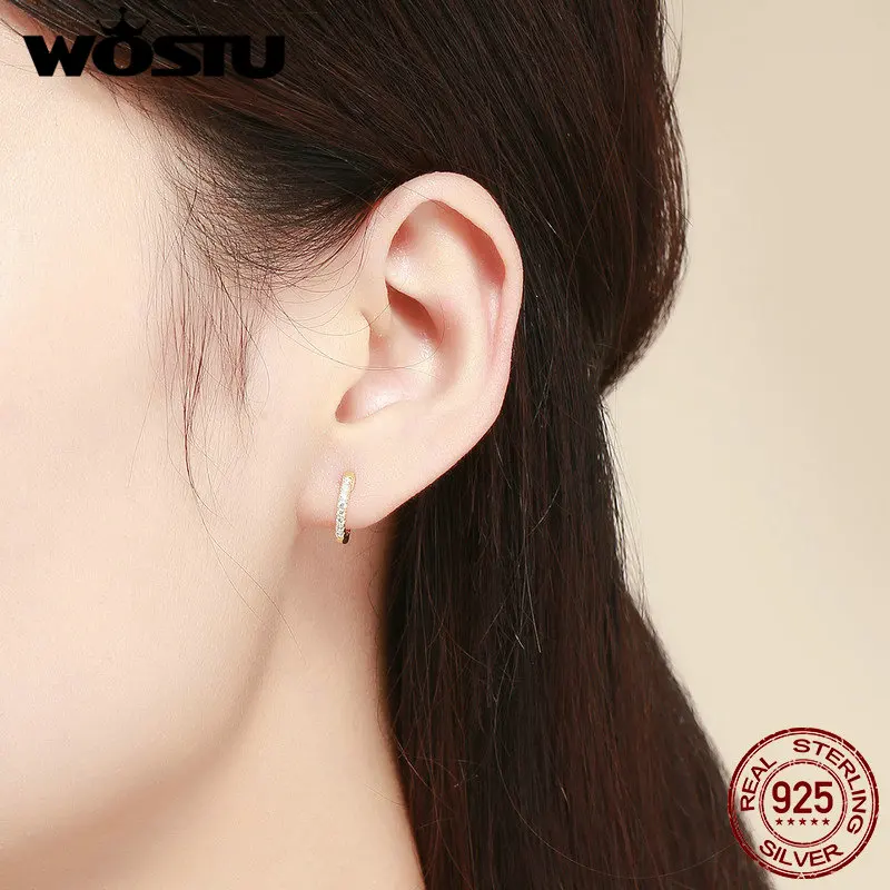 WOSTU Authentische 925 Sterling Silber & Gold Farbe Kleine Kreis Hoop Ohrringe Für Frauen Geburtstag Mode Edlen Schmuck Geschenk FIE498