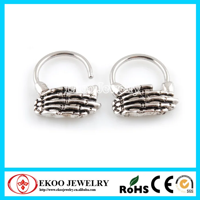 

Unique Design Septum Clicker with Brass Ring Rhodium Plated Skeleton Hand Septum Clickers 16G Lot of 10pcs Body Jewelry