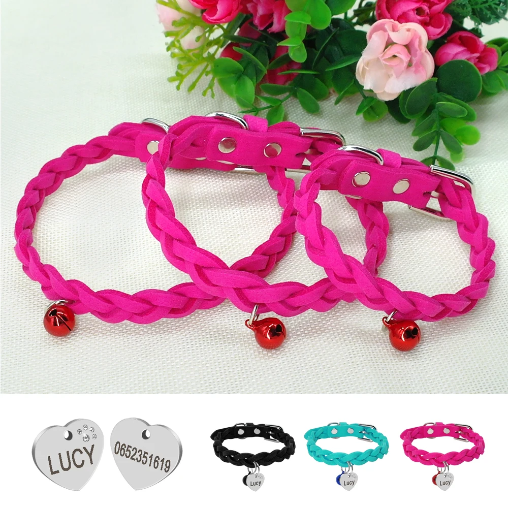 Title 10, Custom Dog Cat Collar Suede Leather Personalize...