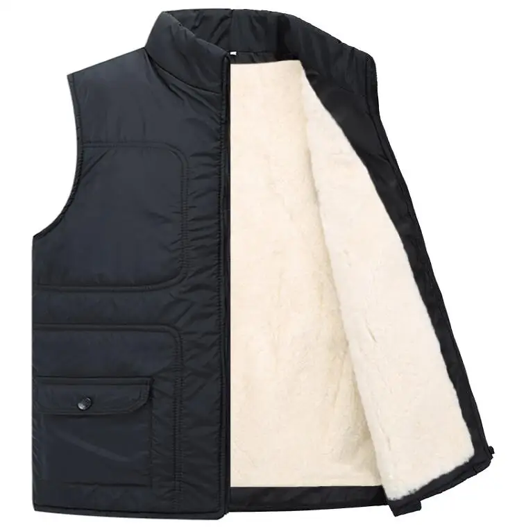 Осенняя и зимняя мужская уличная утолщенная теплая куртка из натурального меха, мужской шерстяной меховой теплый жилет TB049 - Цвет: wool lining