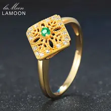 LAMOON Women Hollow Embroidery Rings 2mm Round Cut Square Green Emerald 925 Sterling Silver Fine Jewelry Wedding Ring Anillos