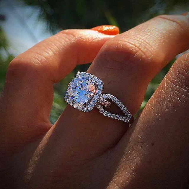 Роскошное женское кольцо с кристаллами, циркониевым камнем, винтажное серебряное обручальное кольцо 925 пробы, кольцо, обещание на помолвку, новогодние подарки