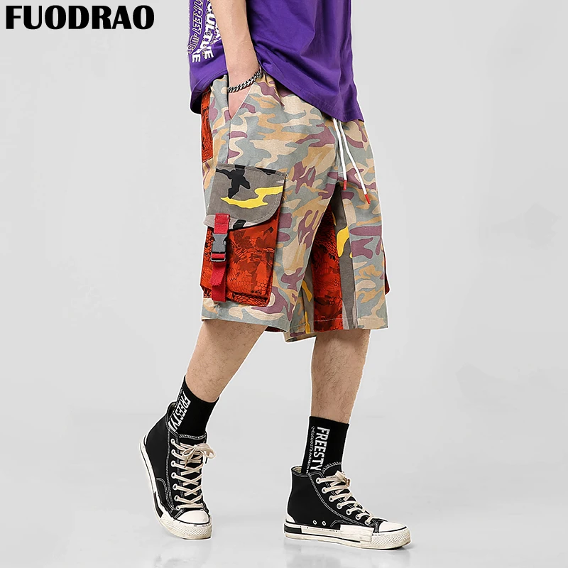 Fuodrao в стиле «хип-хоп» с шортами камуфляжного цвета и Для мужчин летние грузовые шорты Для мужчин джоггеры карман уличная хлопок тренировочные брюки Для мужчин Костюмы D041