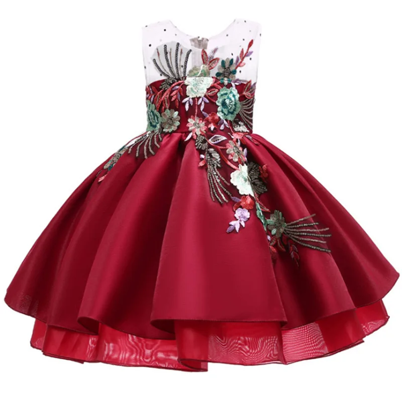 

Embroidered bow high quality wedding flower girls baby costume first communion dress kids ball gown clothes children clothing