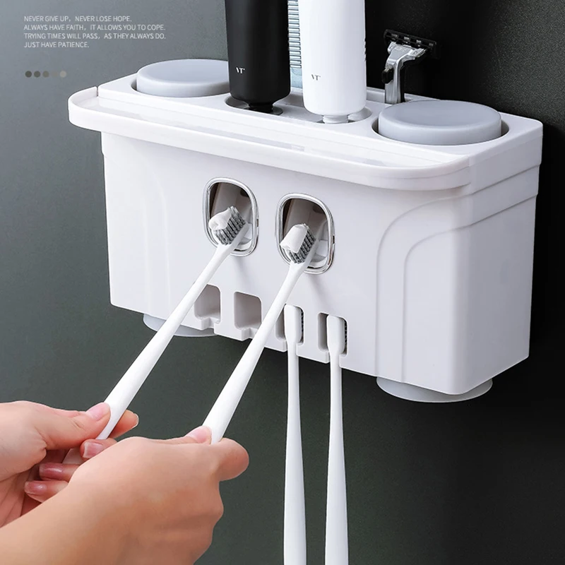 

1 set Bathroom Accessories Toothbrush Holder Automatic Toothpaste Dispenser Holder Wall Mount Rack Bathroom Tools