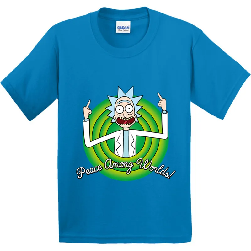 Детские хлопковые футболки с принтом аниме Рик и Морти детские забавные летние футболки с рисунками из мультфильмов, повседневные топы для мальчиков и девочек, одежда для малышей GKT008 - Цвет: Deep Blue-D