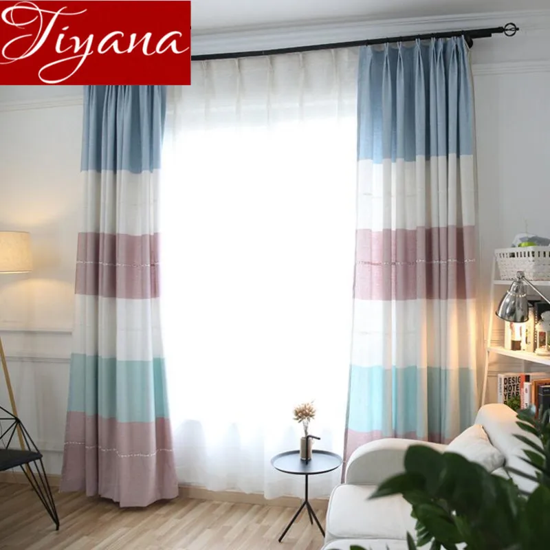 

Jacquad Curtains Horizontal Stripes Blue Print Window Modern Living Room Bedroom Curtains Green Drapes Shade Fabrics X072 #30