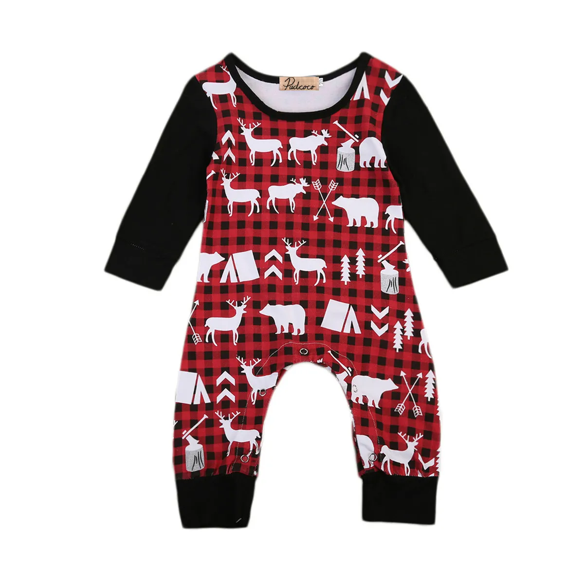 Newborn Kids Baby Boy Girl Xmas Deer Romper Clothes Long sleeve Red