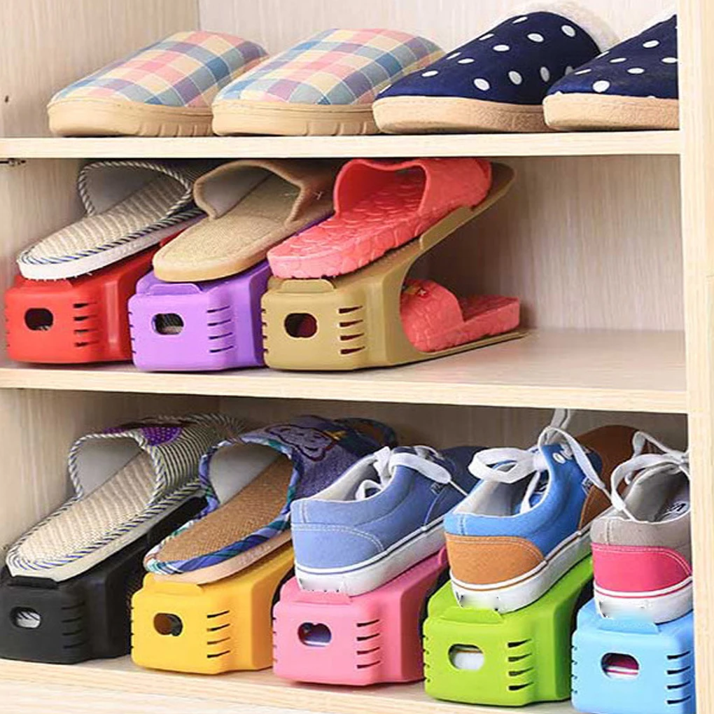 

10pcs Adjustable Double Layer Shoes Storage Rack Plastic Space Saving Living Room Shoes Organizer Stand Holder