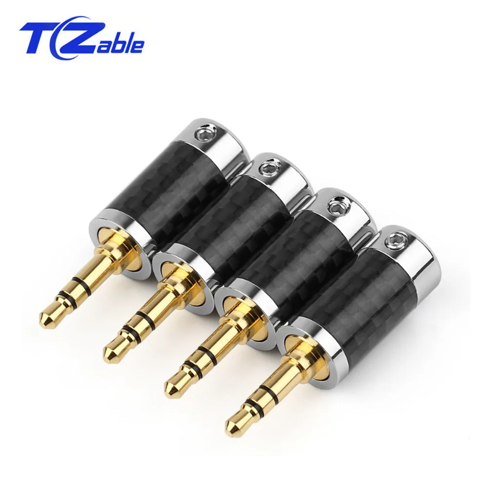 Jack 3 5mm Headphone Adapter 3 Pole Stereo Metal Splice Carbon Fiber Earphone Male Plug HiFi Audio Jacks Soldering Connector DIY