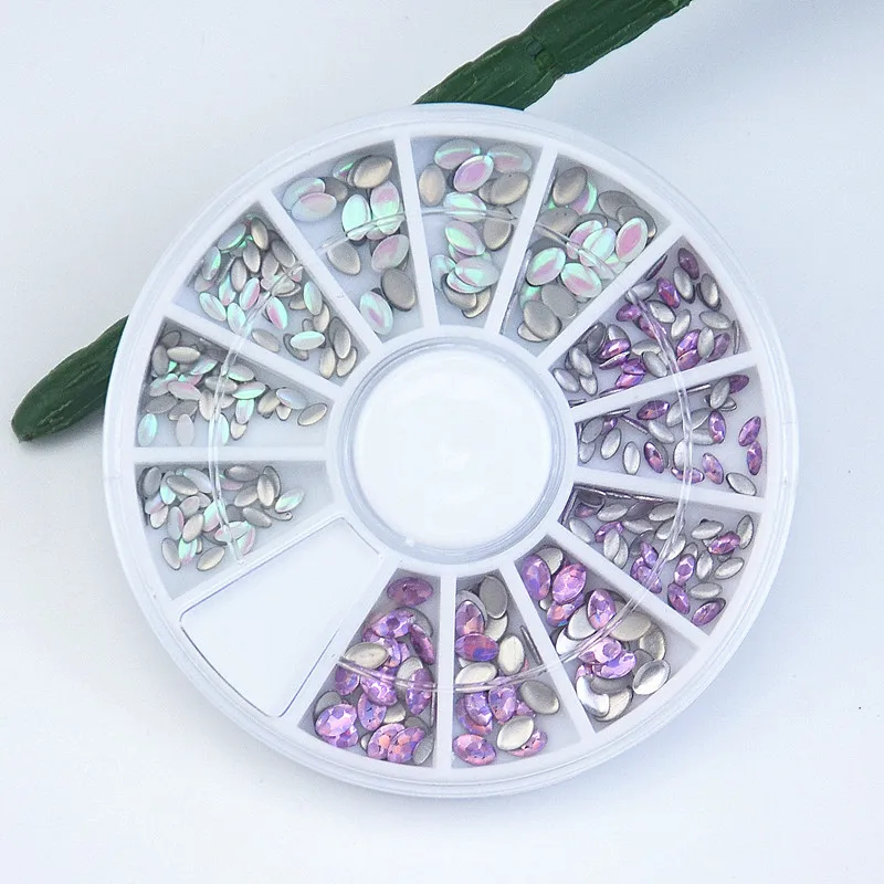 Nail Art Wheel AB Стразы, акриловые овальные наклейки с кристаллами, фиолетовые, белые 3D наконечники, сделай сам, дизайн, лак, украшение, инструмент для маникюра