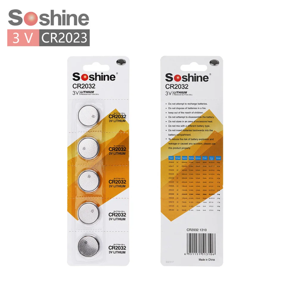 

10pcs Soshine CR2032 BR2032 DL2032 3V 210mAh Lithium Button Coin Battery for Watches / Calculators / Toys / Electronic Devices