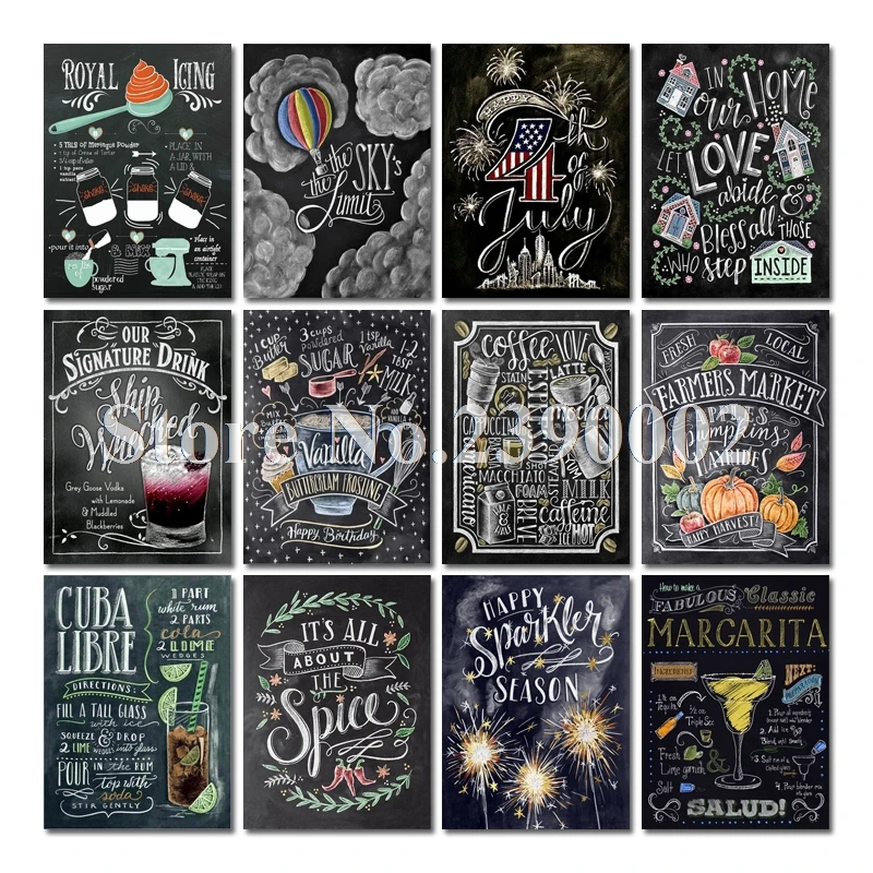 

Full Diamond Embroidery Chalkboard Art 5D DIY Diamond Painting Kitchen Food Cross Stitch Diamond Mosaic Coffee Lover Chalk Art