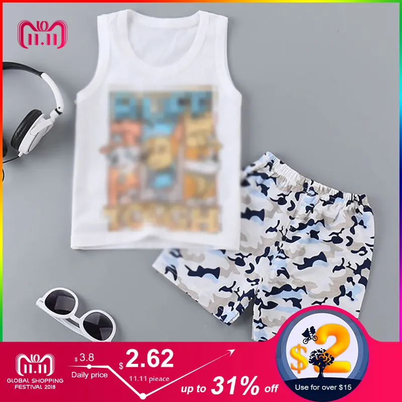 

Summer Baby Boys Clothing Sets Sleeveless T-shirt + Shorts Kids Boy Clothes Set Toddler Girls Clothing Set Cotton Vest