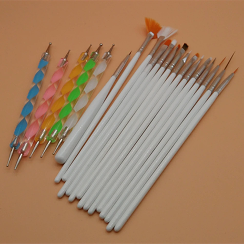 

20 Pieces/Set Nail Art Dotting Tools (15 Pieces Manicure Brushes + 5 Pieces Dots Pen) Nail Art Pen