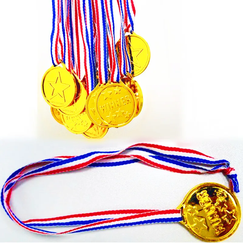 12pcs Boy Girl Goldtone Plastic Winners Medals Sports Day Party Bag Prize Awards Toys For party decor