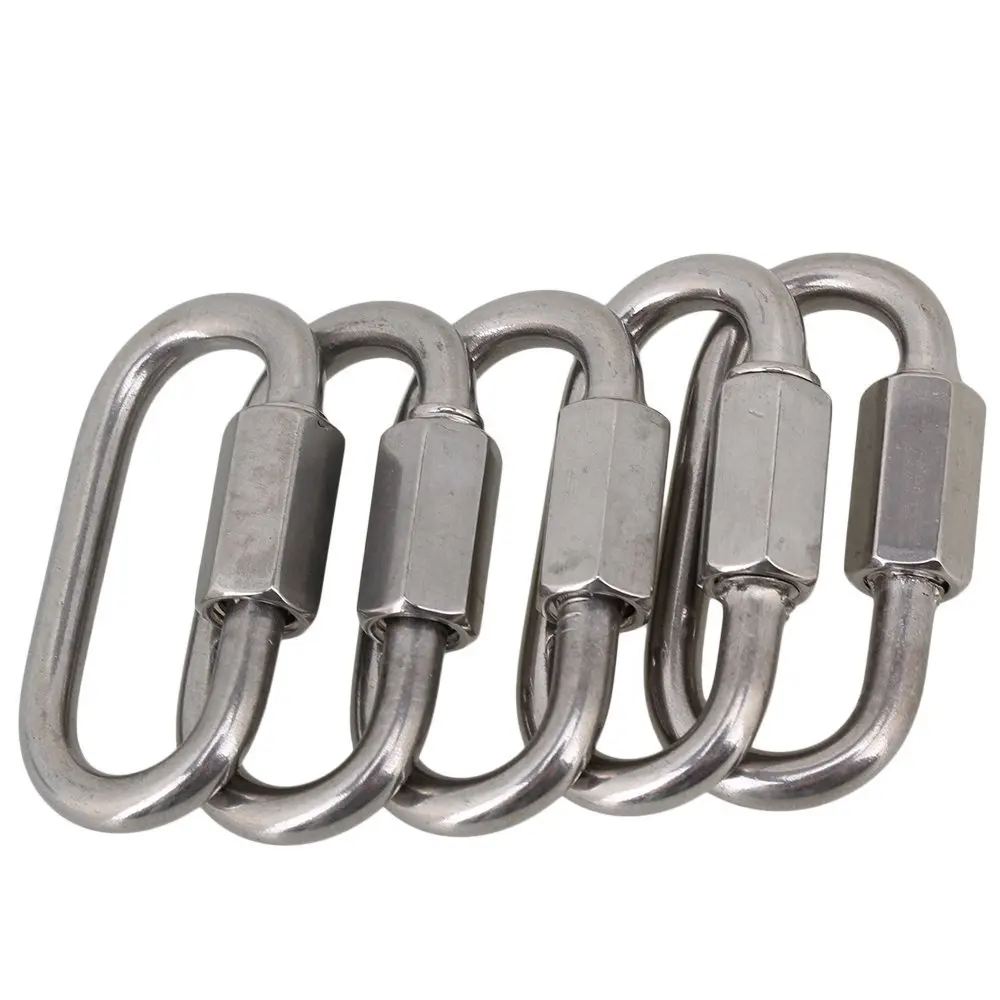 

Multifunctional 304 Stainless Steel Carabiner Quick Oval Screwlock Link Lock Ring Hook M4 Pack of 5