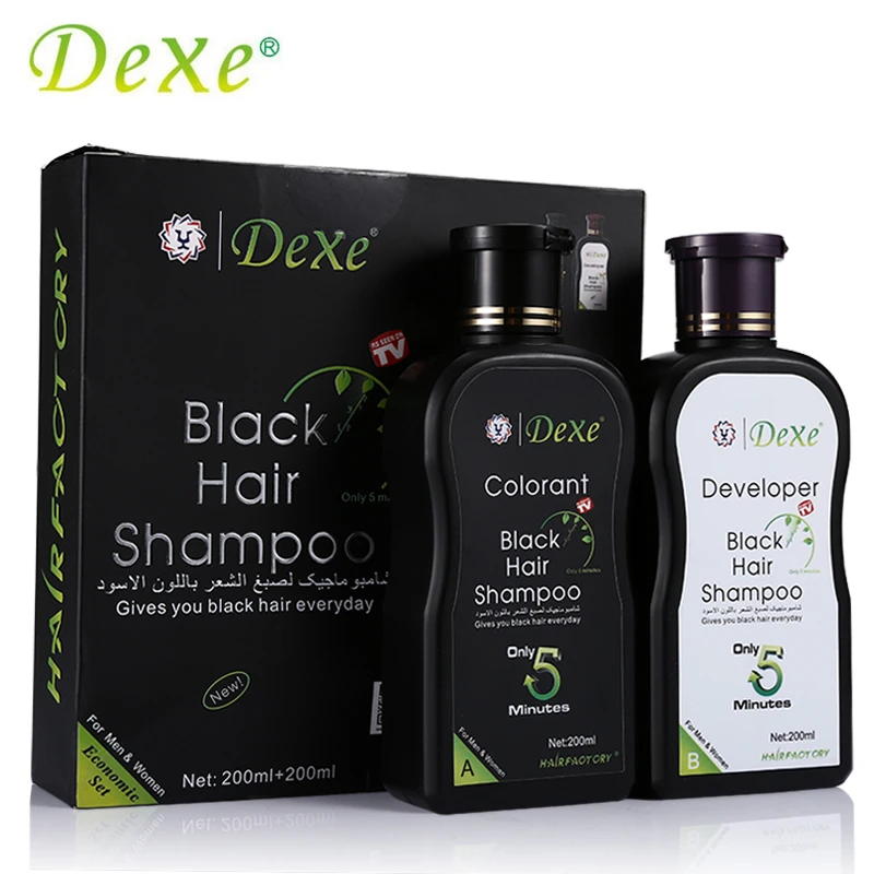 2pc Set Dexe Brand 5 Mins Dye Hair Into Black Hair Shampoo Black