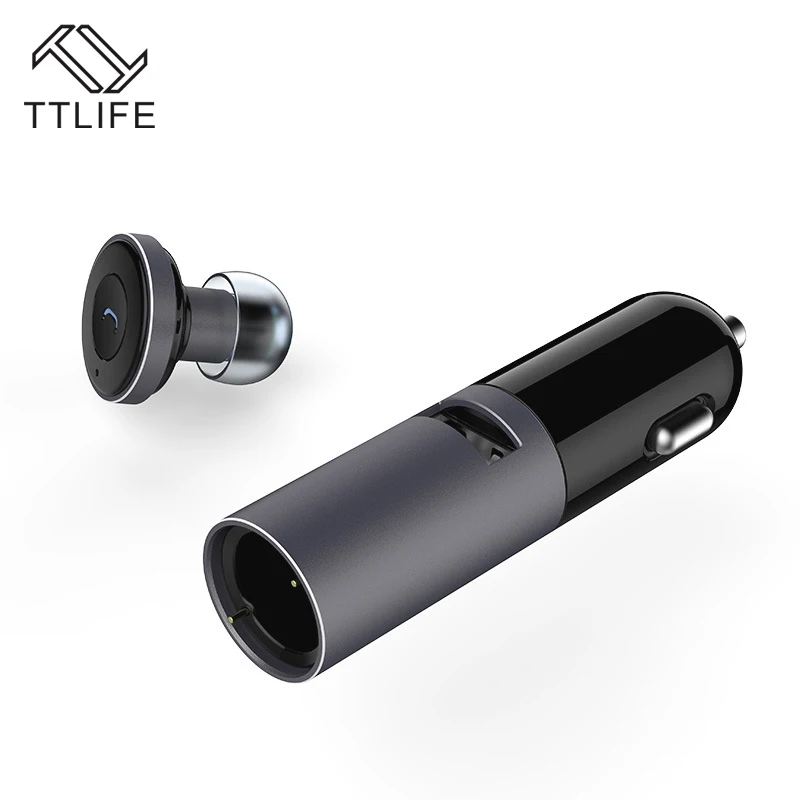 

TTLIFE Wireless Earpiece Car Charger Smart Call Bluetooth Earbuds Magnet Base Earphones With Mic A870BL Car Phone Charger 2 In 1