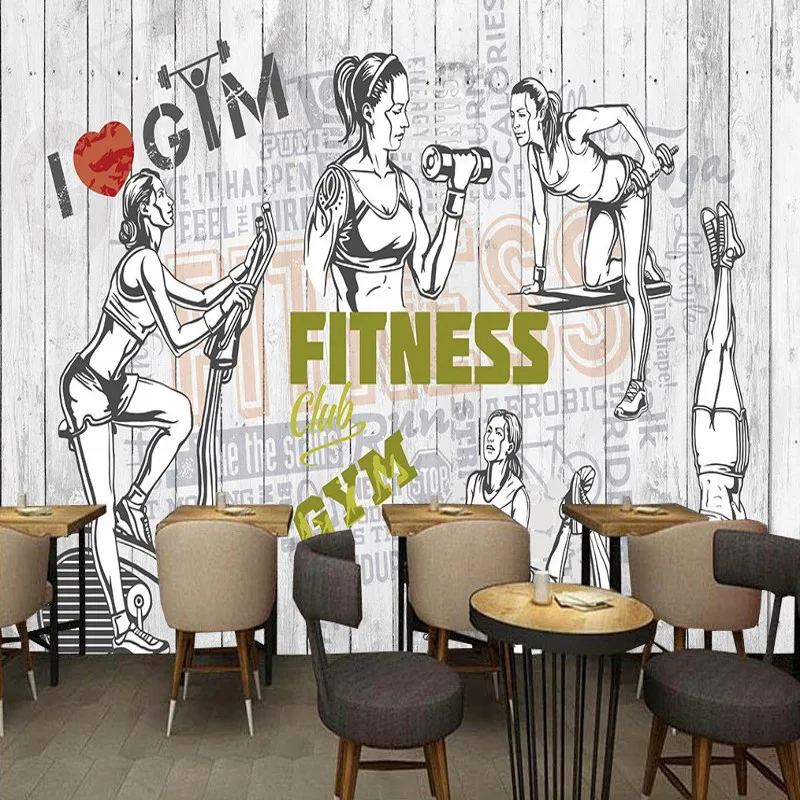 

Custom photo wallpaper Fashion Vintage Silhouette Fitness place Background Wall Paintings Bedroom Restaurant Gym Wallpaper mural