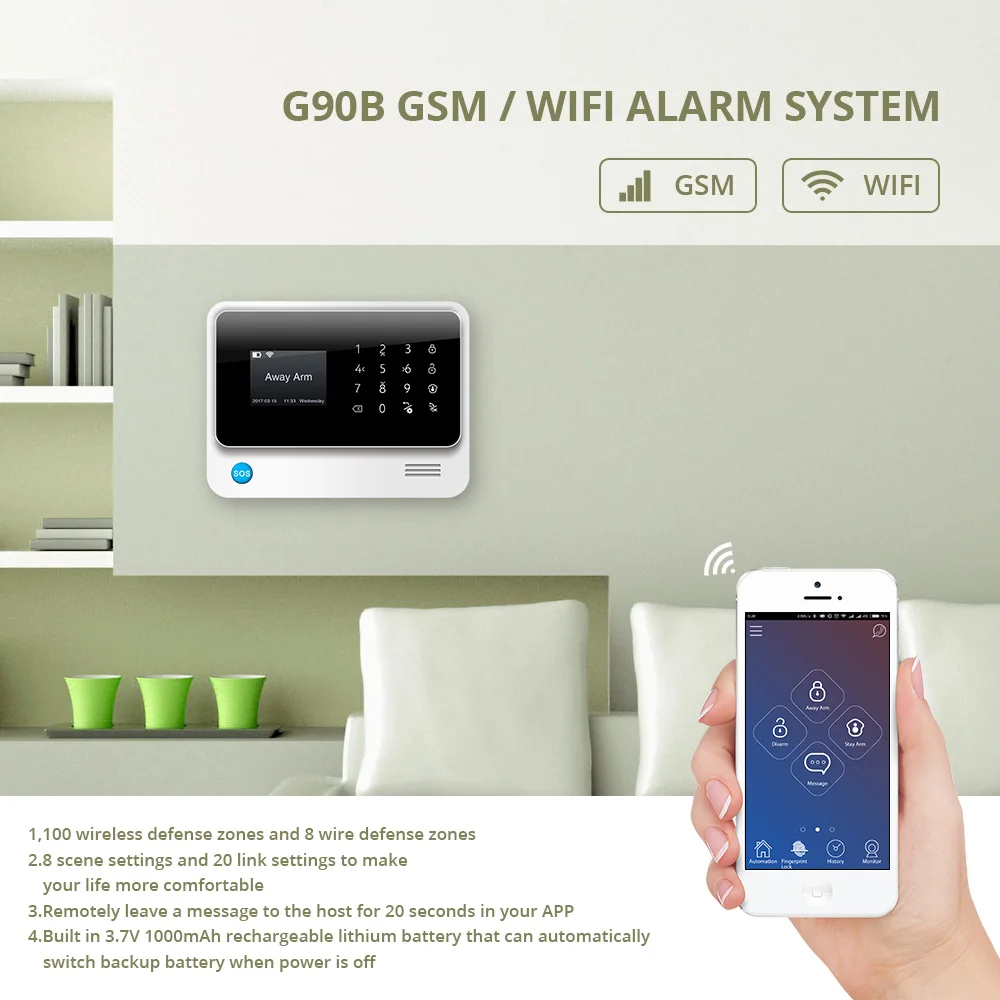 FUERS 3GG90B 433MHZ WiFi 2.4G GSM GPRS SMS Wireless Home Security Alarm System IOS Android APP with 720P IP camera