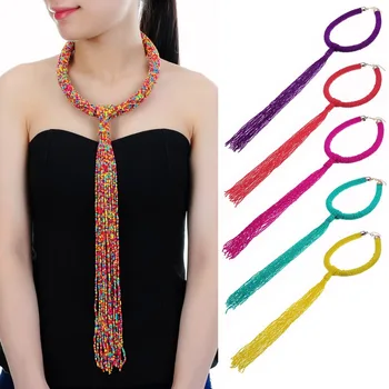 

JERPLLIN Fashion Lady Jewelry 11 Colors Handmade Resin Beads Chain Tassels Statement Bib Necklace