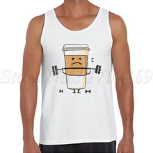 Сильный Кофе Забавный дизайн Для мужчин топы на бретельках мультфильм Кофе Для мужчин Жилет Хипстер О-образным вырезом Повседневная Основные Мужской Singlets