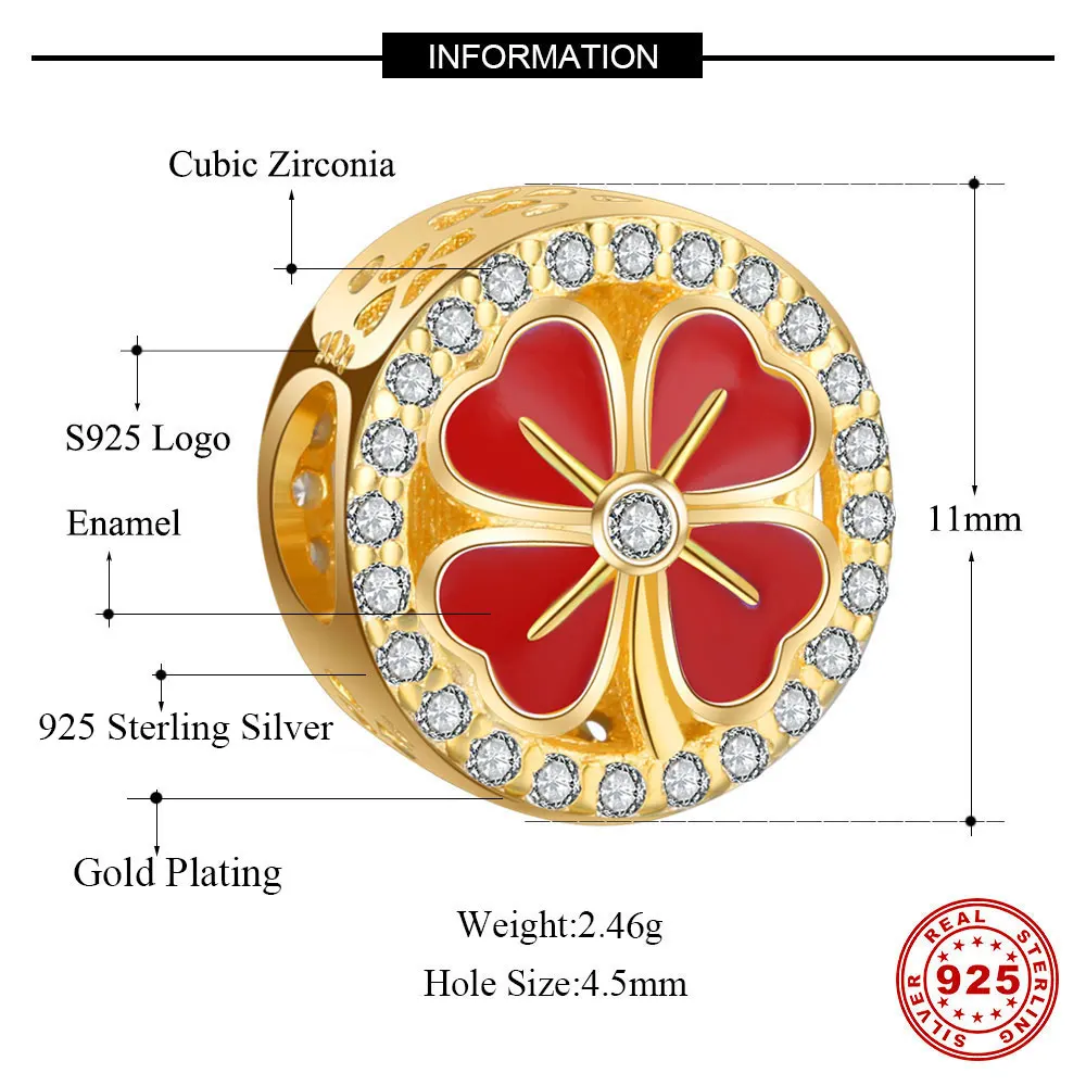 Серебро S925 пробы Клевер Шарм-бусины в виде цветка Vnistar оптом сердце цветок Сделай Сам 925 серебро Европейский бисер "талисман"