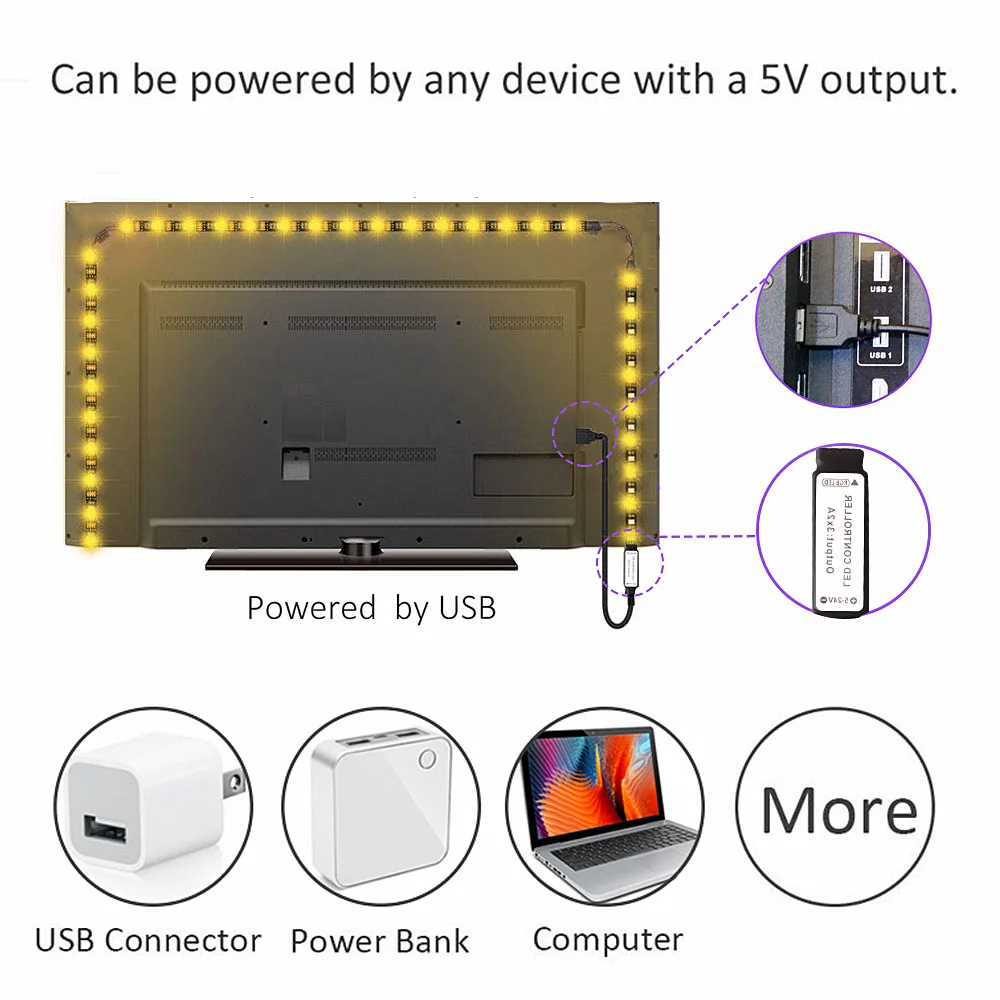 Подсветка светодиодный USB ТВ лампа 5 в 5050 Светодиодная лента светильник Ambi светильник фоновый светильник ing 44 клавиши ИК пульт дистанционного управления RGB лента светодиодный