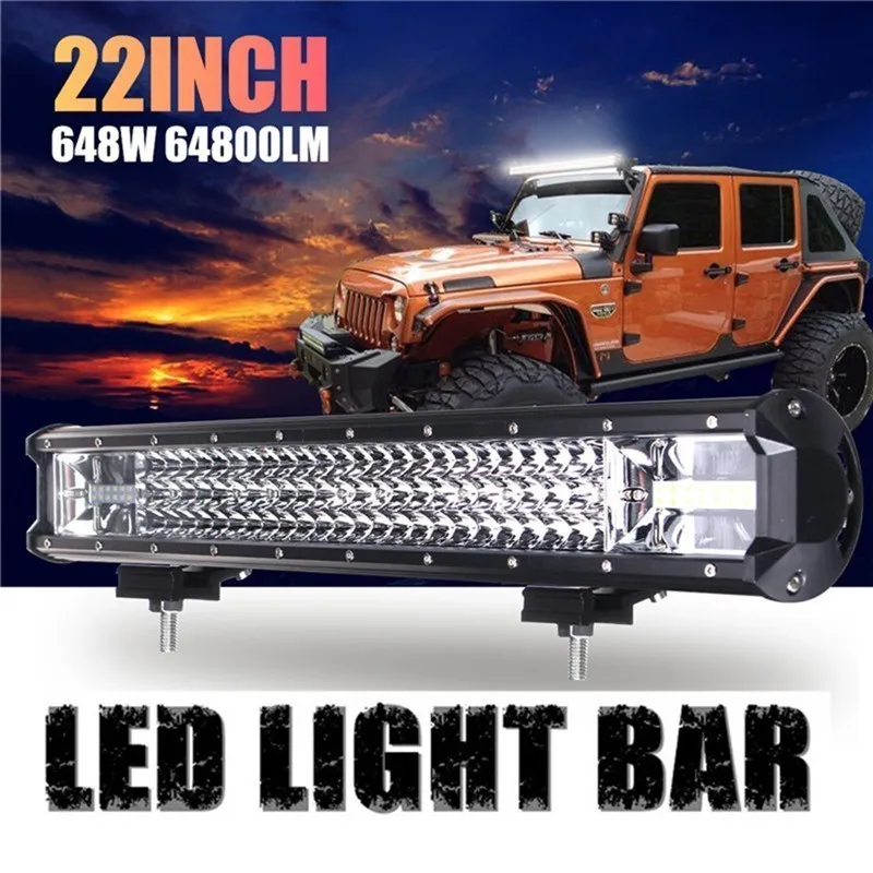 

HOT SALE 3-Row 22 Inch 648W Straight/Curved LED Work Light Combo Beam Offroad Fit 4x4 Car Roof Offroad Driving LED Light Bar J2