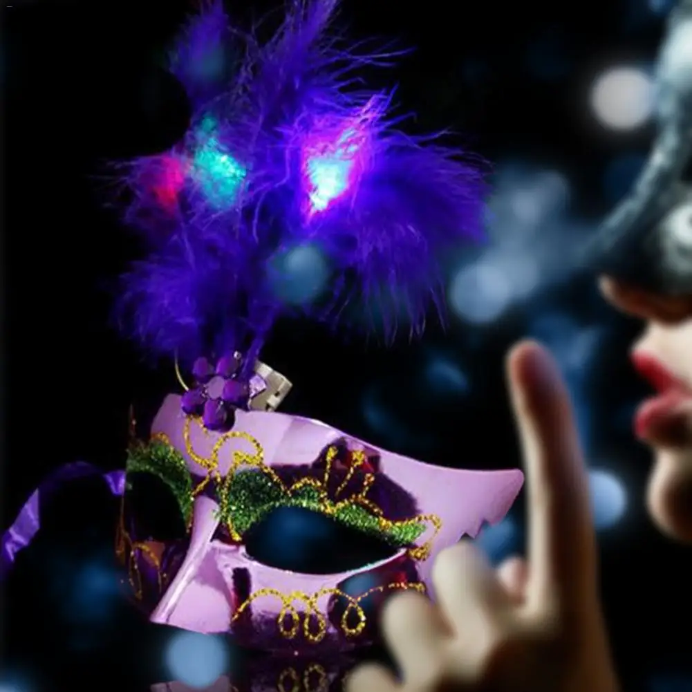 Christmas Half Face Style LED Luminous Mask Party Ball Feather Mask (With Button Battery&OPP Packing)