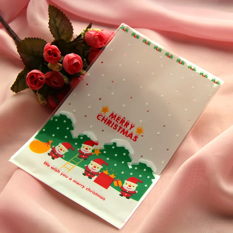 50 шт пластиковый пакет милый Рождественский Санта-Клаус Подарочный пакет для еды Рождественский целлофановый пакет милые бисквитные пластиковые вечерние пакеты для торта