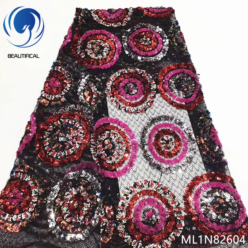 

Beautifical african lace fabrics multicolor sequins rotundity lace fabrics 5yards New design french lace for dresses ML1N826