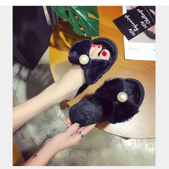 

pearl bow slippers women home shoes for women winter slippers indoor home slippers ladies flats shoes pantuflas de mujer 2020