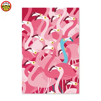 

Diy digital oil painting by numbers drawing hand painted picture Wall Decor pictures group of pink left flamingo and one right