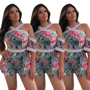 

2019 Summer Sexy Strapless Casual Rompers Female Floral Print Sleeveless Backless Jumpsuit Boho Beach Short Jumpsuit