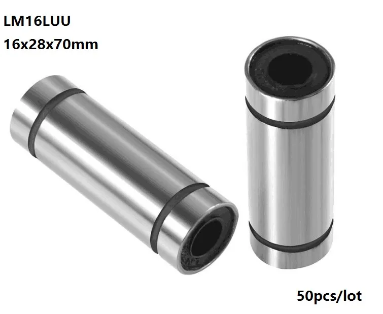 

50 шт./лот LM16LUU 16x28x70 мм длинная линейная шарикоподшипниковая втулка для 3D-принтера, детали для фрезерного станка с ЧПУ 16*28*70 мм