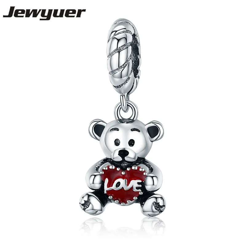 

Jewyuer 100% 925 Sterling Silver Animal Collection Little Bear with Love Hug Charms fit bead Bracelet Bangle DIY Jewelry SCC521